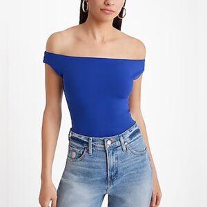 NWT EXPRESS Body Contour High Compression Off Shoulder Bodysuit XS Cobalt Blue
